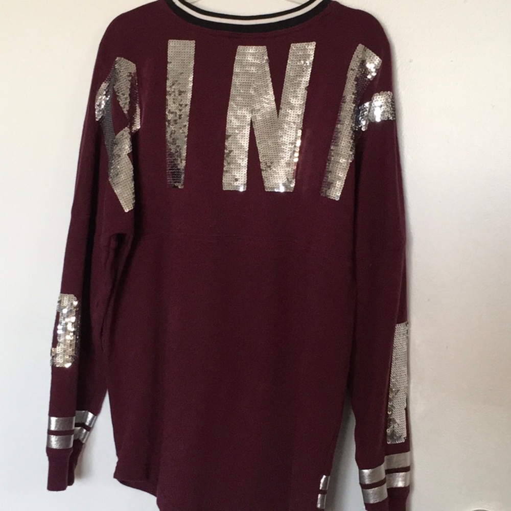 PINK Victoria's Secret Burgundy Sweater with Sequins and Stripes size XS-M. 108